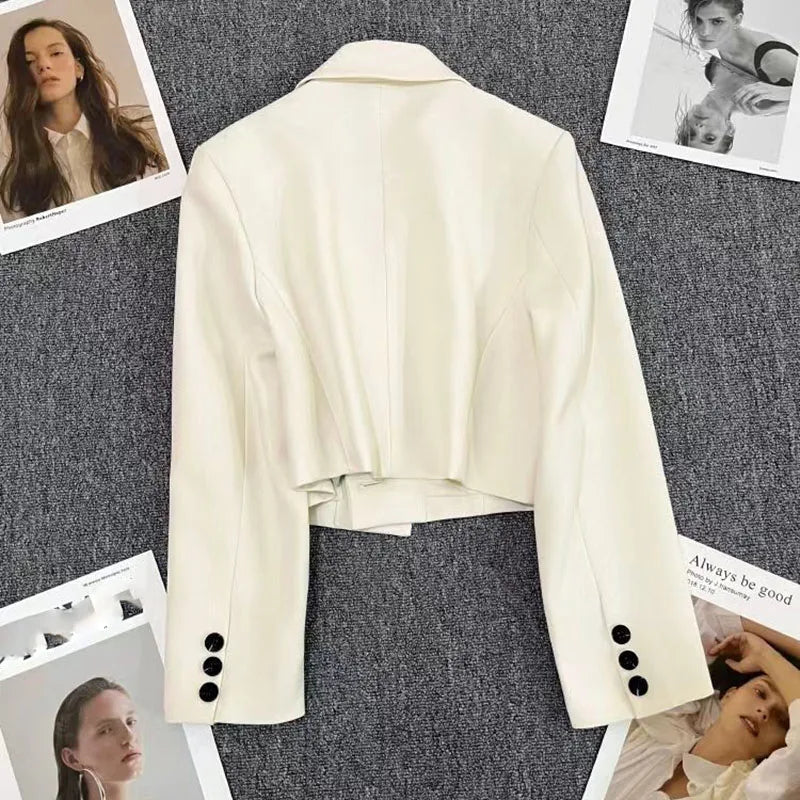 Xpqbb Black Cropped Blazers Woman Trend 2024 New All-match Notched Collar Crop Jacket Women Korean Chic Single Button Suit Coat LadyShow.Store