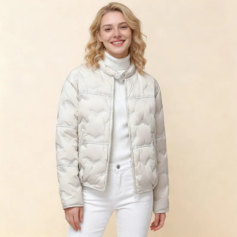 Schinteon Women White Duck Down Lightweight Puffer Quilted Jacket Stand Collar Fashion Autumn Winter Short Coat 2026 New LadyShow.Store