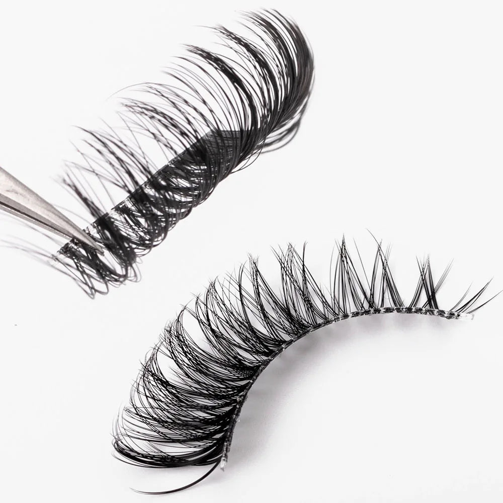 Yiernuo 1/5 Pairs Long Transparent Band Vegan Eyelash D Curl Russian Eyelashes Clear Band Lashes Invisible Band Lashes Pi-Mart