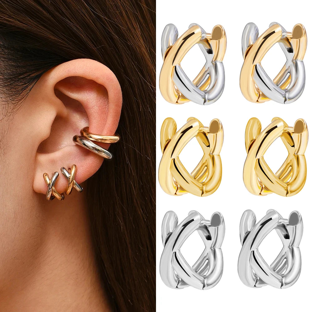 Criss-cross Gold Silver Colors Tiny HuggieHoop Earrings for Women Mini Small Ear Buckle Cartilage Piercing Earrings Punk Jewelry Pi-Mart