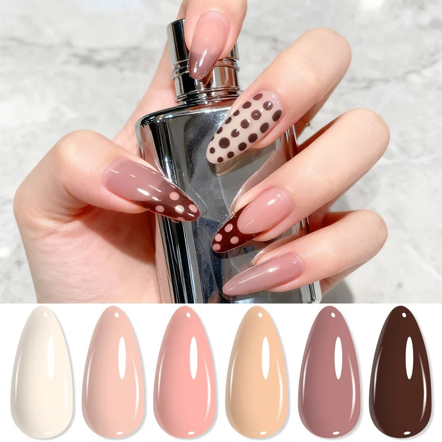 6Pcs Gel Nail Polish Set Milk Tea Popular Color UV LED Nail Gel for Nail Art Easy Apply & Soak Off DIY Home Manicure Salon Use Tri Light Beauty