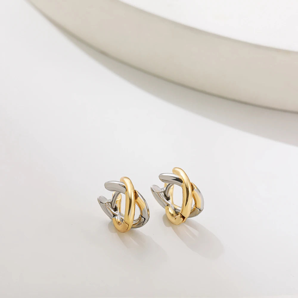 Criss-cross Gold Silver Colors Tiny HuggieHoop Earrings for Women Mini Small Ear Buckle Cartilage Piercing Earrings Punk Jewelry Pi-Mart
