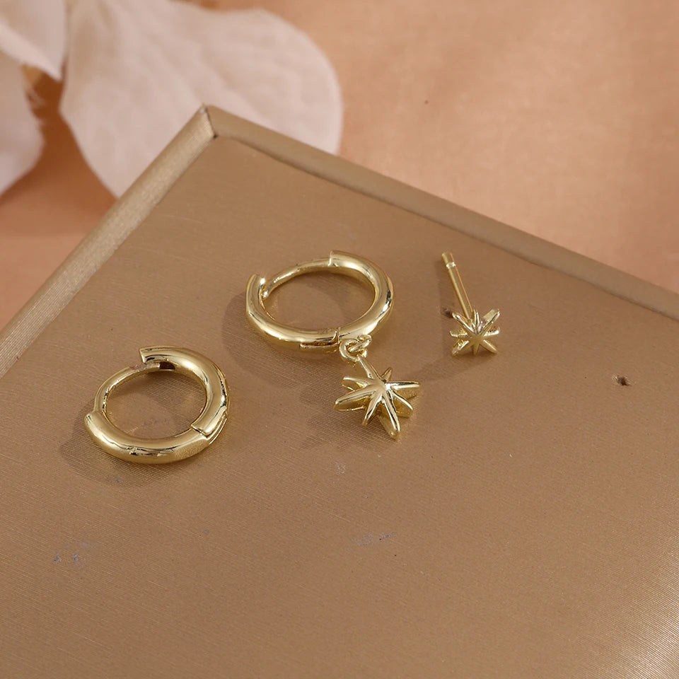 ZAKOL 3 Piece Fashion Round Star Drop Earrings Set for Women Gold Color Dangle Earring Punk Unisex Rock Jewelry Pi-Mart