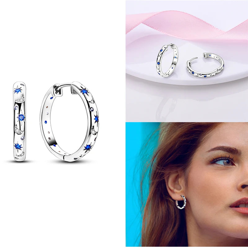 Genuine 925 Sterling Silver Love Feather Earrings Fit Original Charms Hoop For Women Girls Stud Earring Fine Jewelry Gifts Pi-Mart