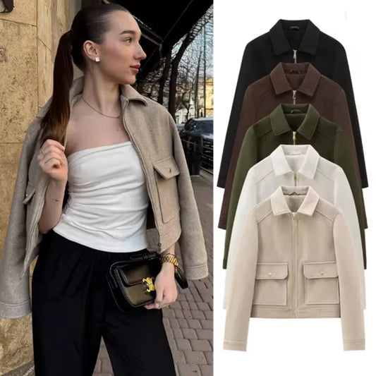 Women's Zipper Jacket Coat New Winter Long Sleeve Pocket Outerwear Coat Short Street Elegant Women's Jacket LadyShow.Store