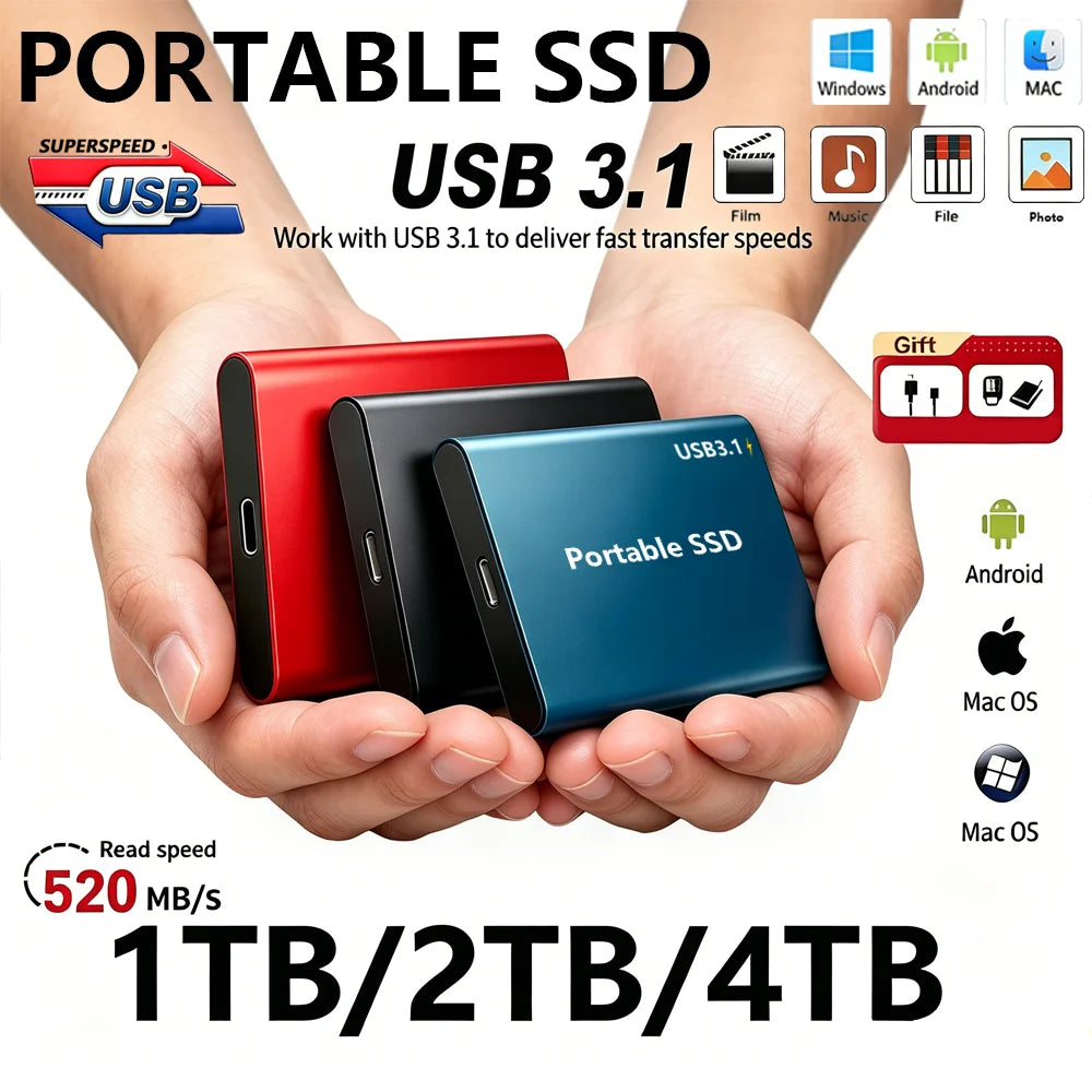 Reliable Slim Storage Device Portable External SSD 1TB 4TB 16TB 128TB High Speed for Notebook Laptop Computer Pi-Mart