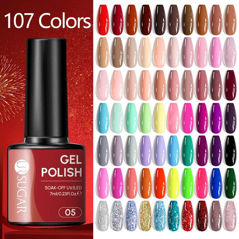 UR SUGAR 7ML Nail Gel Fresh Macaron 107 Colors All For Manicure Semi Permanent Soak Off LED UV Long-Lasting Nail Art Varnish Tri Light Beauty