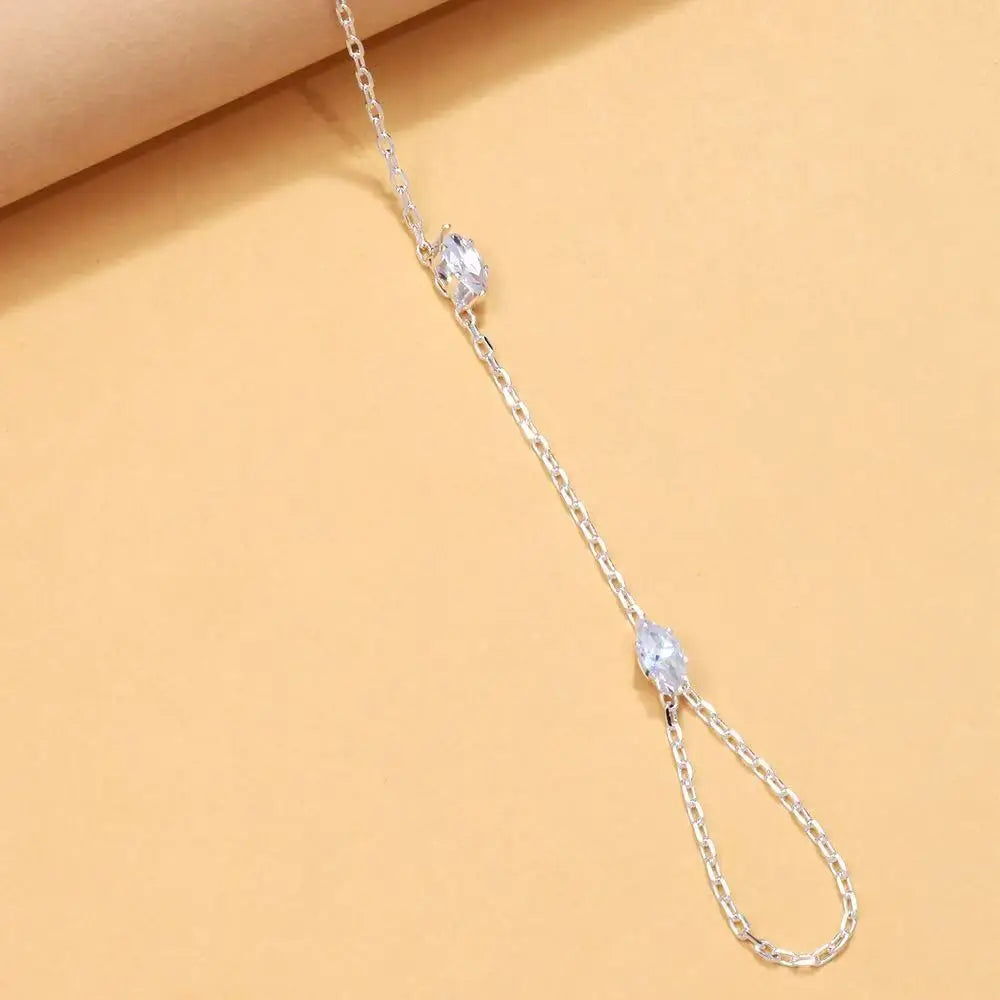 2025 Party Bling Zircon Crystal Bracelet Hand Chain for Women Rhinestone Thin Chain Finger Bracelet Jewelry Accessories Gift Pi-Mart