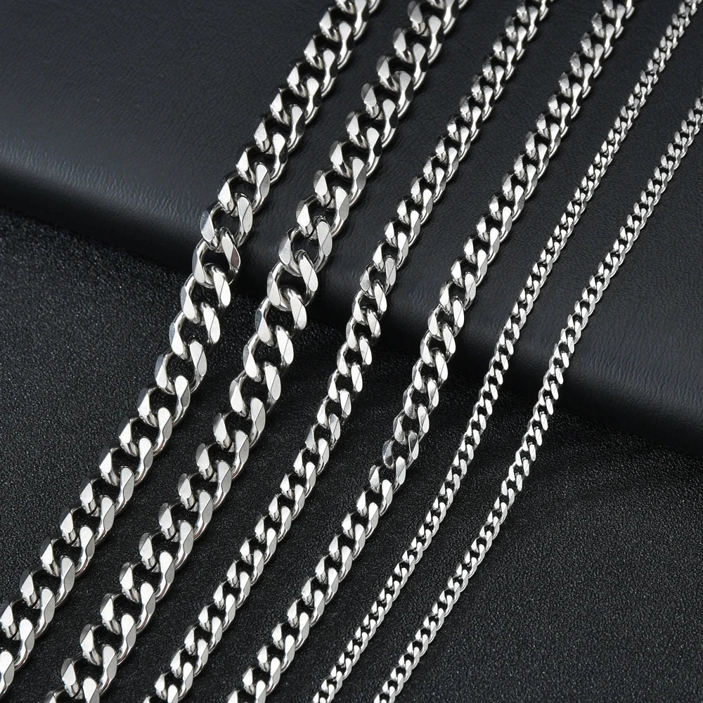 3/5/7mm Stainless Steel Cuban Link Chain Classic Punk Personality Jewelry Simple Fashion Hip-hop Couple Necklace for Men Women Pi-Mart