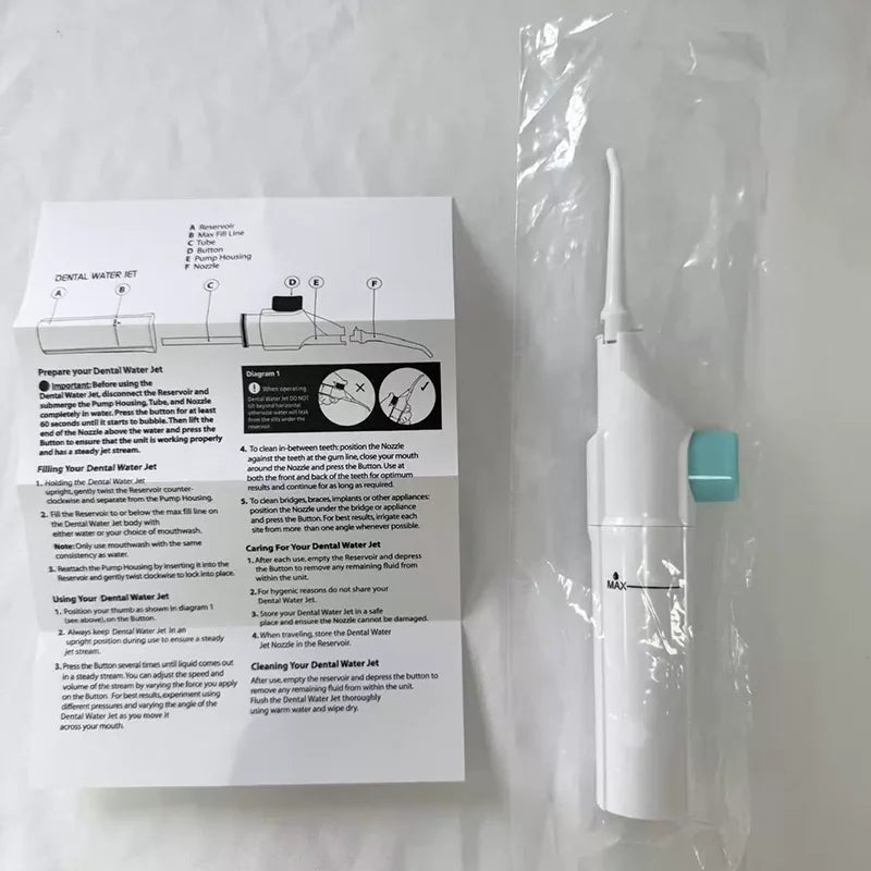 Portable High Pressure Oral Irrigator Household Dental Floss Manual Water Toothpick for Teeth Cleaning Tri Light Beauty