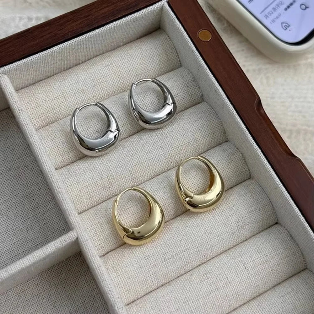 Stainless Steel Smooth Metal Chunky Hoop Earrings for Women Fashion Round Circle Hoops Statement Earrings Trendy Jewelry Pi-Mart