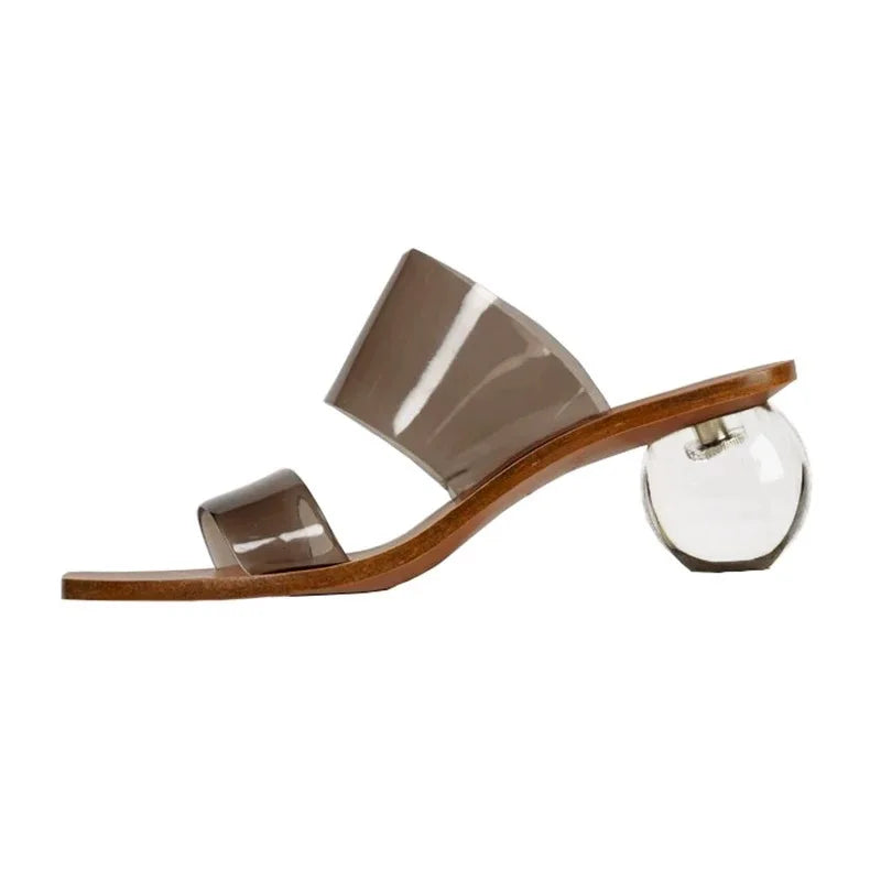 Crystal High Heels Square Toe Cool Slippers Women's European and American Fashion Word with Sandals Pi-Mart