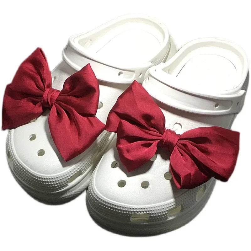 Cute Red Bow Shoe Charms for Crocs Designer DIY Bow-knot Wing Shoe Decorations High Quality Clogs Buckle Accessories New Fashion Pi-Mart