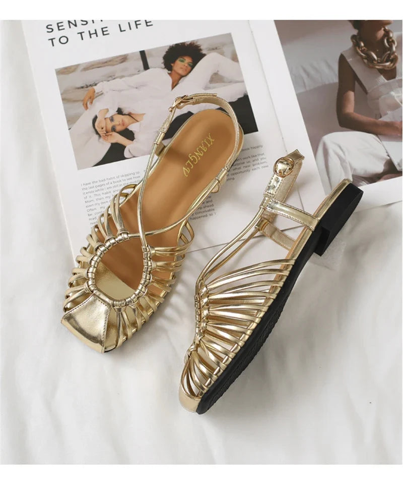 ZAROY Women Flat Sandals Summer Narrow Band Roman Shoes Casual Plus Size Brand Designer Banquet Beach Gladiator Sandalias Zapato LadyShow.Store