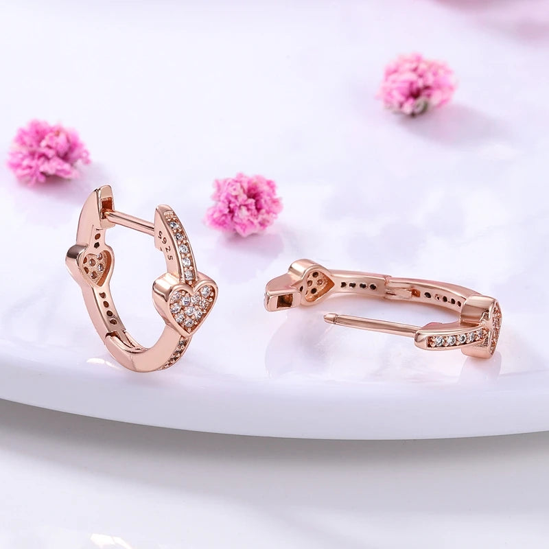Genuine 925 Sterling Silver Love Feather Earrings Fit Original Charms Hoop For Women Girls Stud Earring Fine Jewelry Gifts Pi-Mart