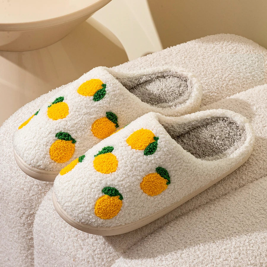 Cute Fruit Women Slippers Winter Indoor Warm Soft Sole Breathable Comfort Anti-slip Bedroom Causal Flat Cotton Shoes LadyShow.Store
