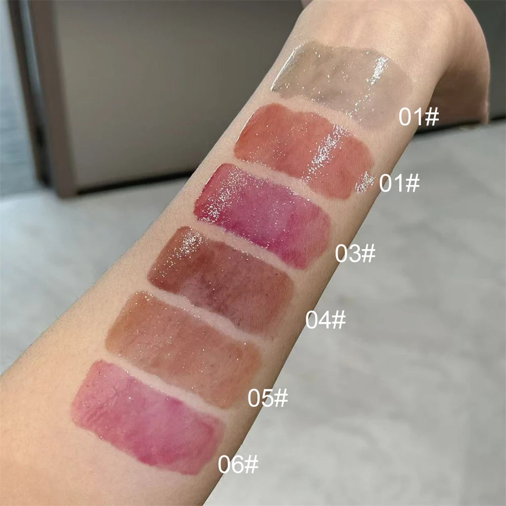 Crystal Nude Gray Glossy Lip Stain Mirror Korean Lip Glaze Sheer Nude Glitter Lip Tint Watery Shine Plumping Lipgloss Cosmetics Pi-Mart