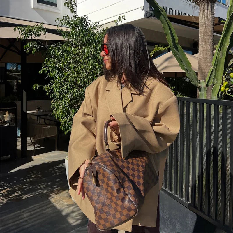 Solid Lapel Blazer Women Coats Fashion Full Sleeve Pocket One Button Jackets 2026 Autumn Daily Office Lady Commute Outwear LadyShow.Store