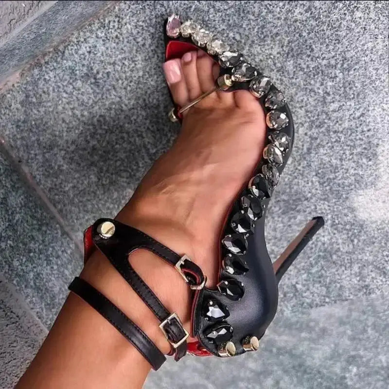 2026 Runway Women Pumps Crystal Metal Decoration High Heels Sandals For Women Luxury Designer Nightclubs Banquets Female Shoes Pi-Mart
