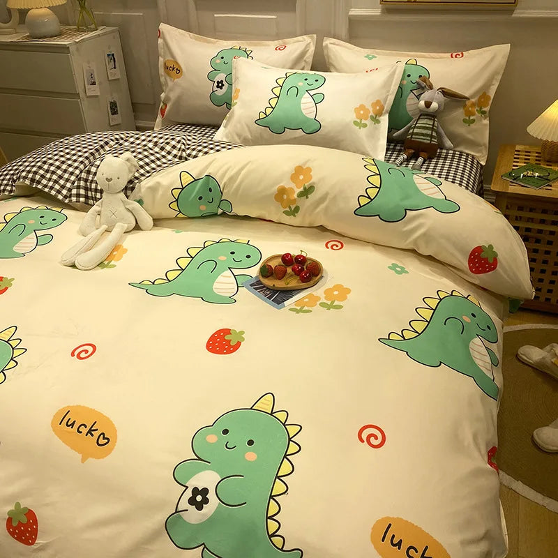 Daisy Printed King Size Duvet Cover Set with Sheets High Quality Washed Cotton Bedding Set Queen Home Bed Sets Comforter Covers LadyShow.Store