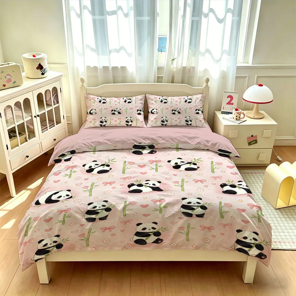 3pcs Cartoon Panda Print Coreless Duvet Cover Cool Summer Lightweight Bedding Set Multi Size Bedroom Bedding Decoration Pi-Mart