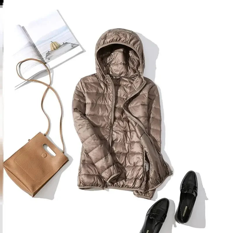 8XL Cheap Ultra Light Down Winter Warm Hooded Feather Puffer Jacket For Girl Short Spring Autumn Coat Female Women Big Size Duck LadyShow.Store