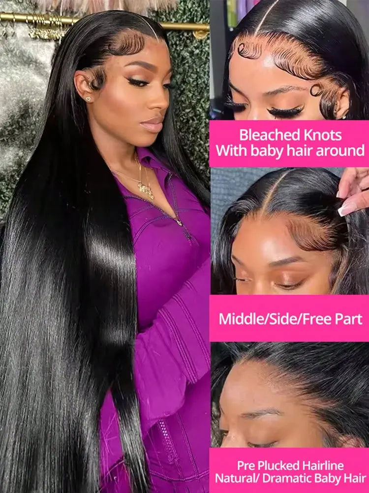 40 42 Inch 13x4 13x6 HD Transparent Bone Straight Lace Front Wigs 250% Brazilian Human Hair Wigs 5x5 Glueless Lace Closure Wigs LadyShow.Store