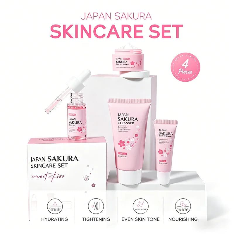 Laikou Sakura Skin Care Sets With Cleanser,Serum,Eye Cream,essence Cream Beauty Products For Women  Christmas Gift Present Tri Light Beauty
