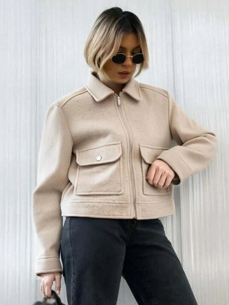 SLTNX Women's Zipper Jacket Coat New Winter Long Sleeve Pocket Outerwear Coat Short Street Elegant Women's Jacket LadyShow.Store
