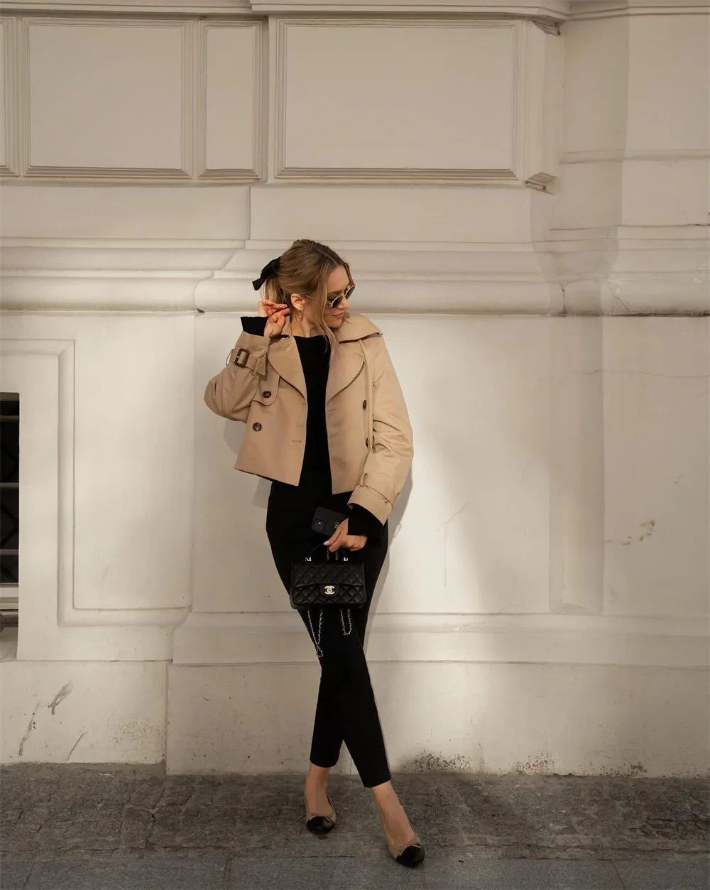 Ladies Vintage Cropped Trench Spring Autumn Jacket Women Streetwear Double Breasted Long Sleeve Top Female Chic Coat Outfits Pi-Mart