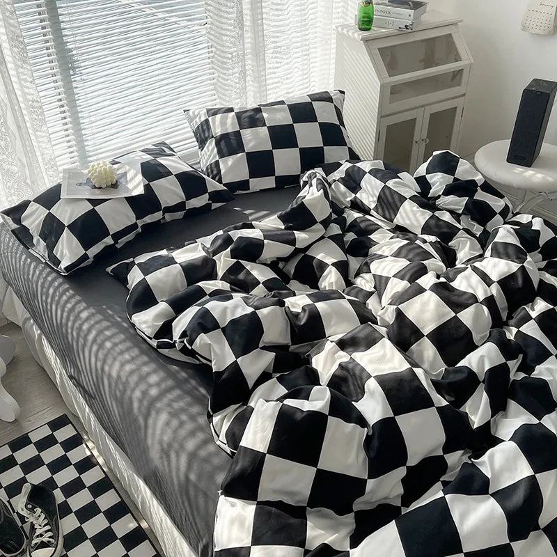Checkerboard Bedding Comforter Set with Pillowcase bed sheet Single Full Size Bed Linen Duvet Cover Set Queen/King Double Single LadyShow.Store
