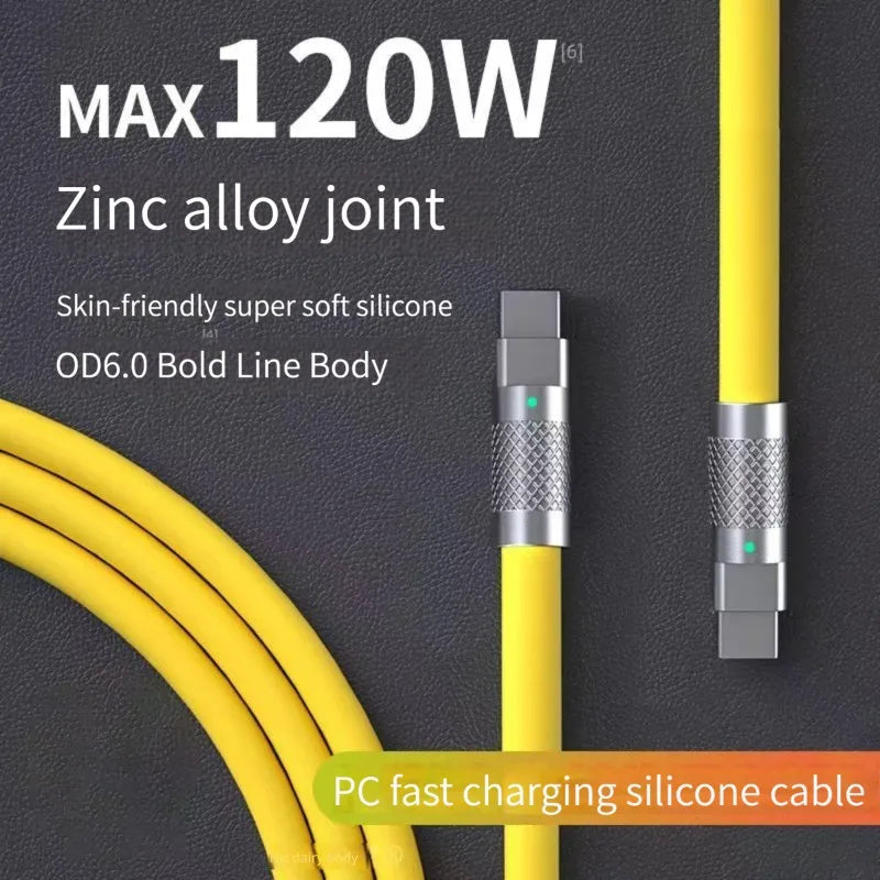 120w 6a Super Fast Charge PD Type C Liquid Silicone Cable Quick Charge 1M 2M Usb Cable Usb C to C Charger Cable Pi-Mart