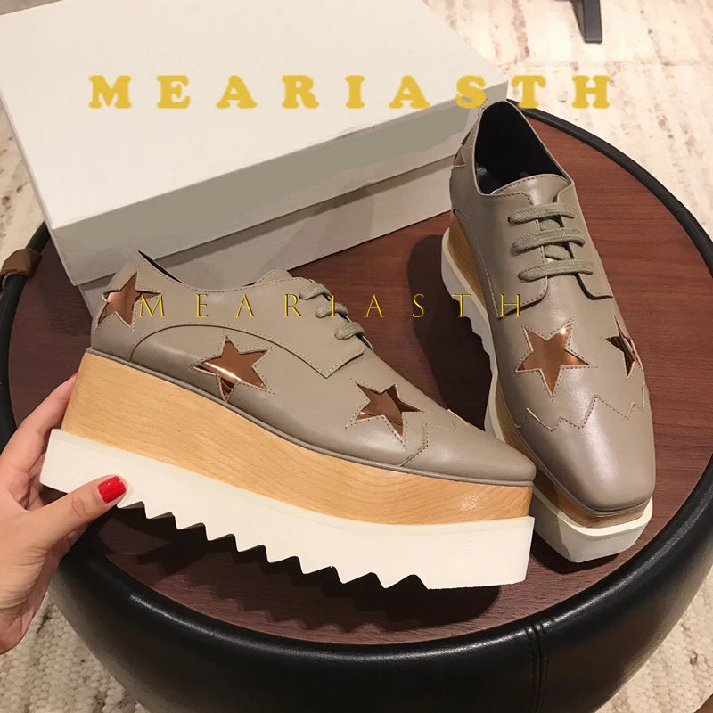 Women Walking Sneakers Autumn Lace-up High Platform Chunky Shoes Breathable Leather Shoes 8.5CM Winter Wedge Heels Casual Shoes Pi-Mart
