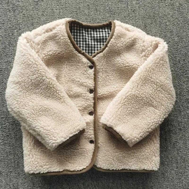 HoneyCherry Autumn and Winter New Warm Jacket Children Two Sides Wear Plaid Plush Jacket Kids Jackets Pi-Mart