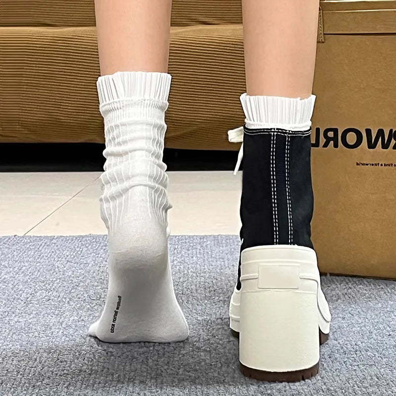 Women Platform Sneakers Canvas Shoes Personalized Luxry Heels Skateboard Lace Up Casual Fashion Outdoor Sneakers Pi-Mart