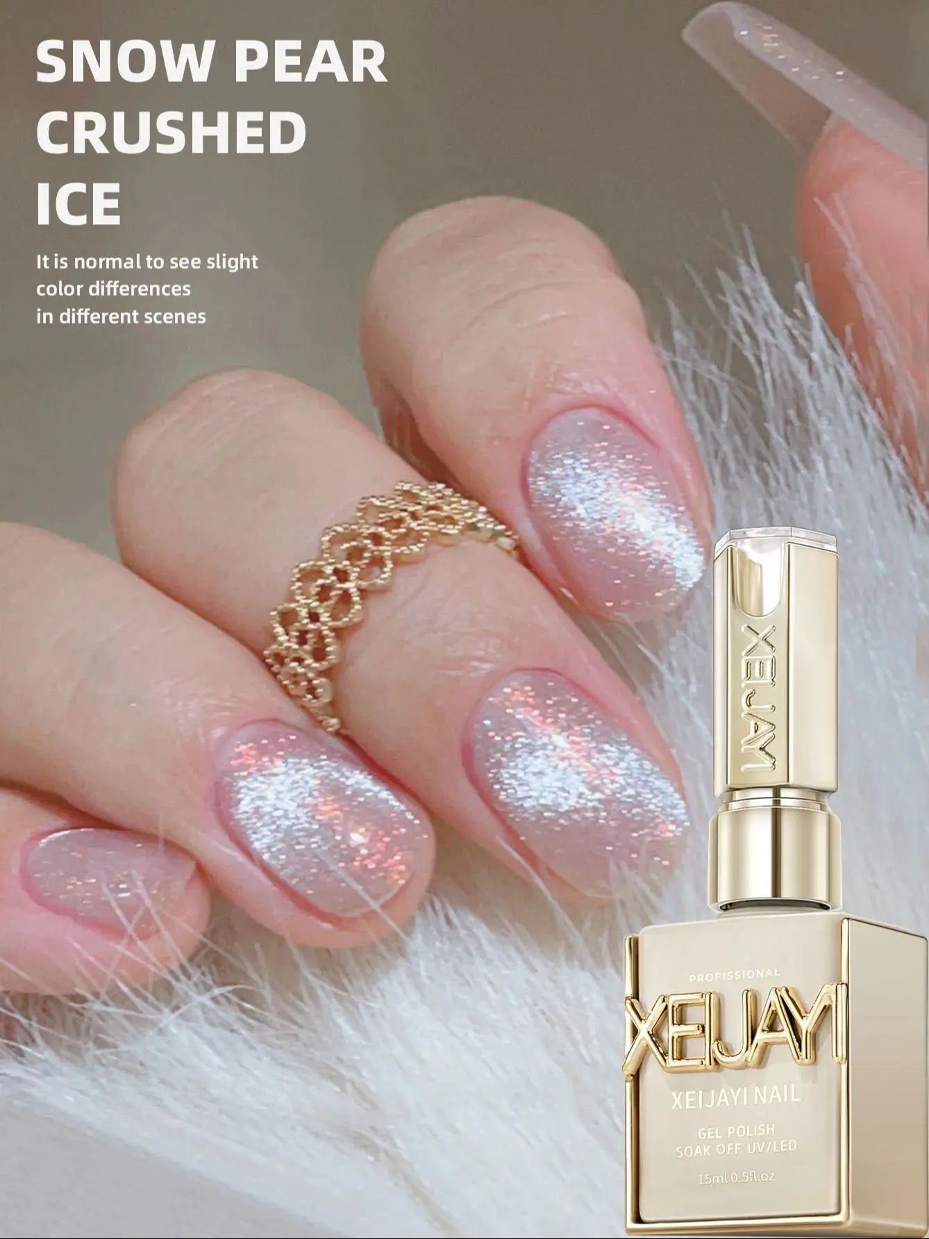 15ml Snow Pear Crushed Ice Cat Eye Gel Nail Polish,  Shiny Bubble-Free UV/LED Quick-Drying Gel Suitable For Nail Art DIY Design Tri Light Beauty