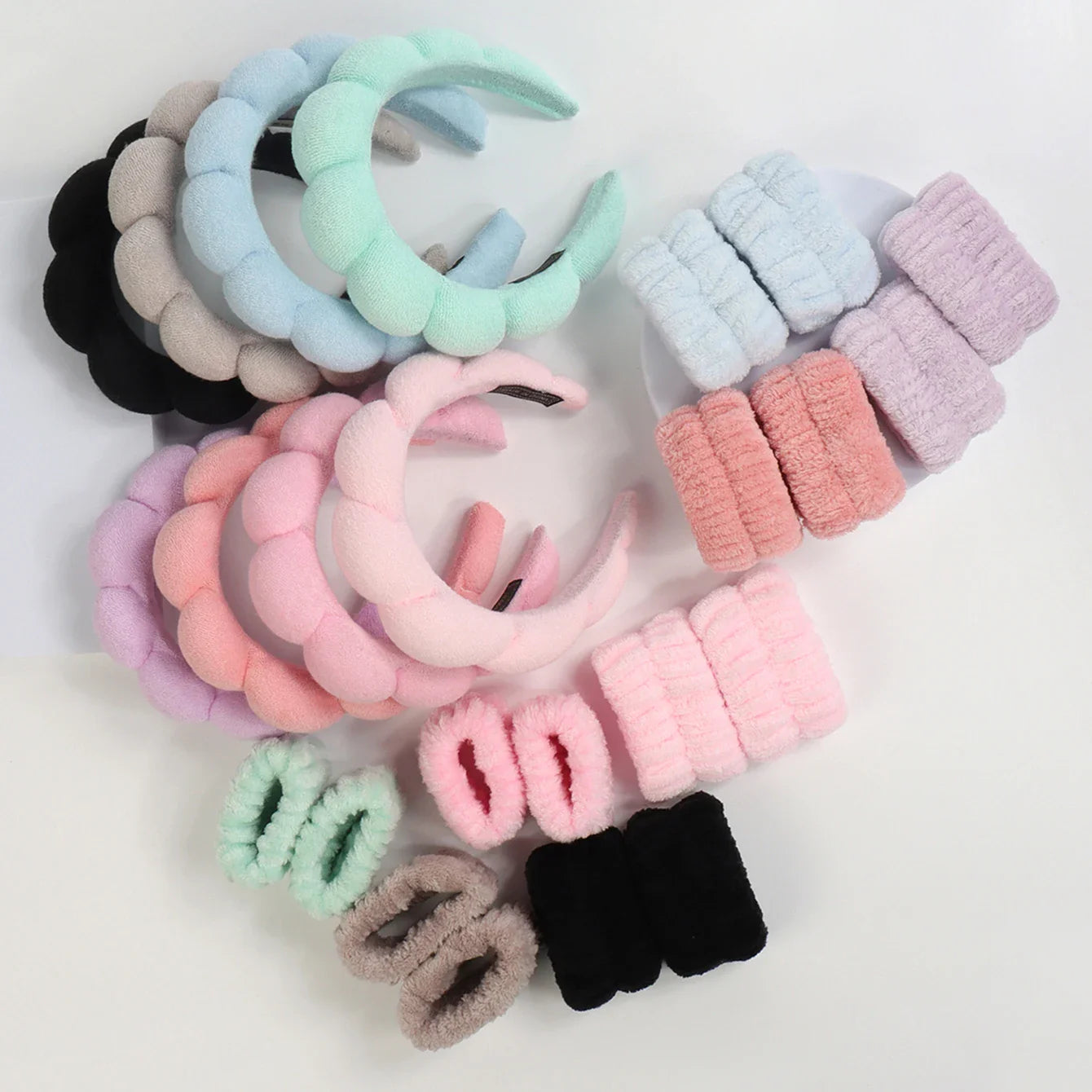 1/3Pcs Fashion Microfiber Washing Wristbands Scrunchies Puffy Headband Spa Bubble Headband for Washing Face Makeup Shower Skincare LadyShow.Store