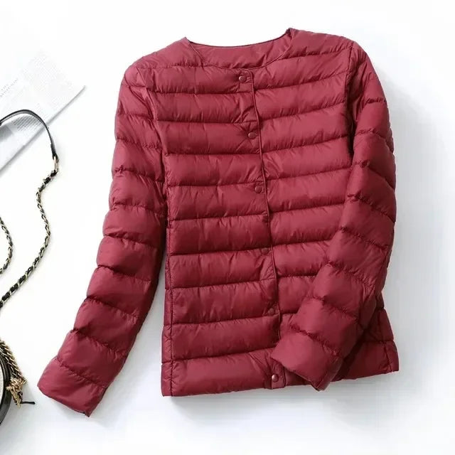 2024 New Autumn Winter Warm Ultra Light Weight Puffer Coats Down Jacket Women Slim Jacket Female Fashion White Duck Down Coat LadyShow.Store