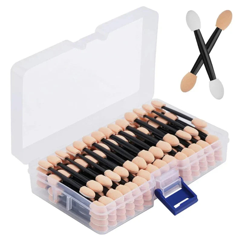Cuttte 50/100PCS Disposable Dual Sides Eye Shadow Sponge Applicators with Container,  Length Eyeshadow Brushes Makeup Applicator LadyShow.Store