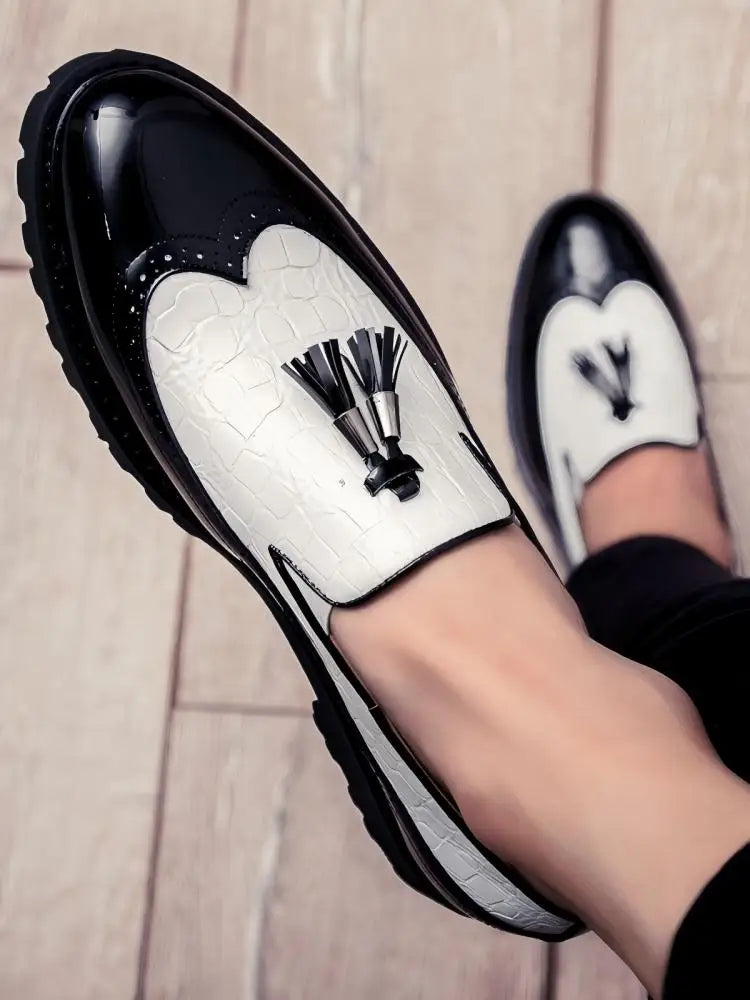 Men Loafers PU Splicing Tassel Decoration Low Heel Comfortable Classic Daily Business Men Shoes Pi-Mart
