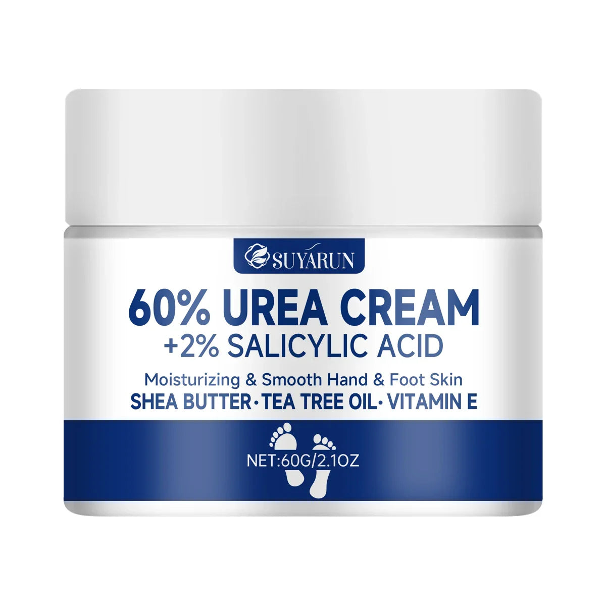 SUYARUN 60% Urea Foot Cream for Cracked Heels & Dry Skin - Intensive Moisturizing Treatment, Callus Remover, Diabetic Foot Care. Tri Light Beauty