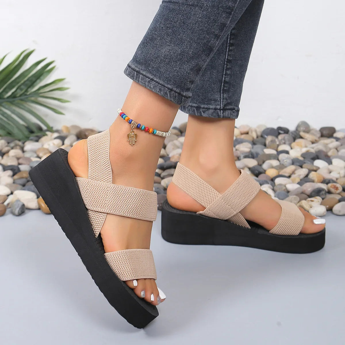 Women Slingback Wedge Sandals Outdoor Summer Lightweight Slides Solid Color Thick Bottom Ladies Slipper Female Roman Sandals LadyShow.Store