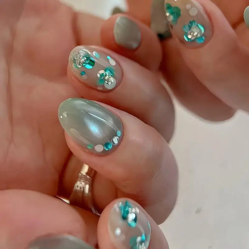 *12 Grids Mixed Mini Circular Colorful Nail Glitter Wave Point Sequin Sparkling Flower DIY Nail Decoration Nail Charms Pi-Mart