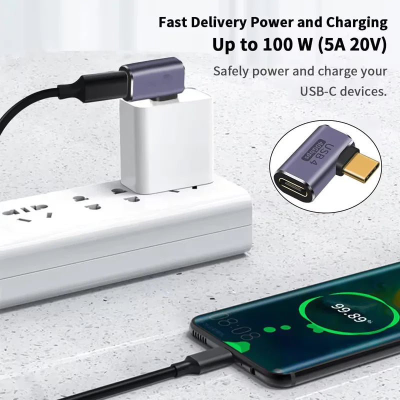 USB4.0 40Gbps OTG Type C 90 Degree Adapter 100W 5A USB C to Type C Fast Charging Converter USB C Data Adapter For Macbook 8K60HZ Pi-Mart