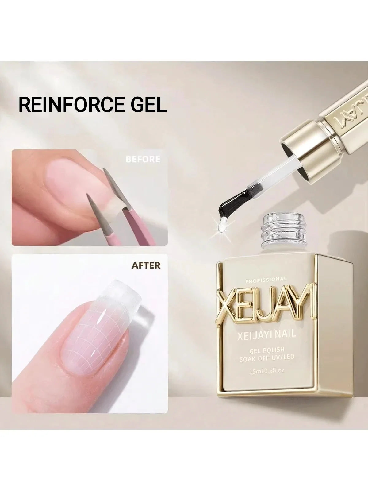 15ml 3-in-1 Clear Hard Builder Gel - Professional Nail Extension, Strengthening & Repair Formula UV/LED Curable Tri Light Beauty