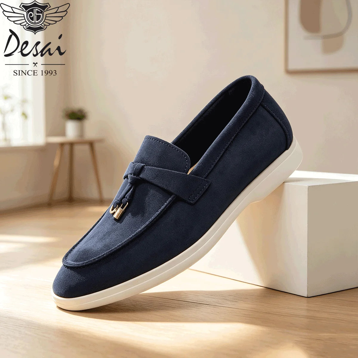 Desai Men's Faux Suede Loafers Metal Buckle Tassel Slip-on Casual Driving Shoes Lightweight Comfort Pi-Mart