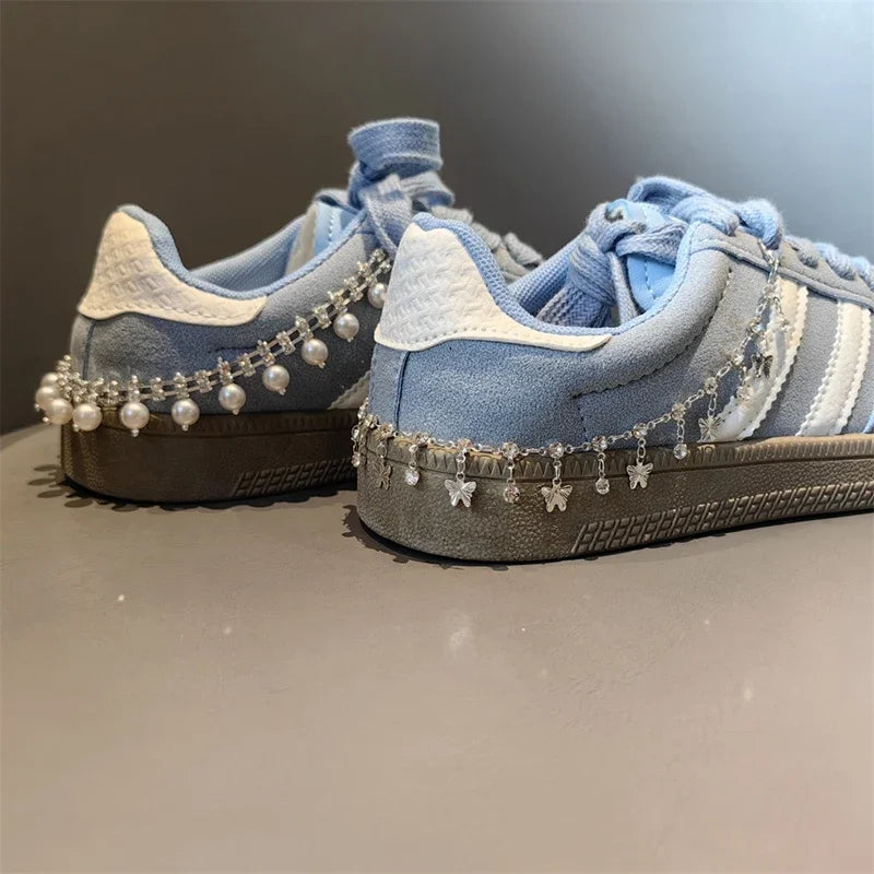 New Luxury Rhinestone Butterfly Bow Girl Shoe Charms Fashion Sneakers Pearl Heel Shoes Chain Shoes Decoration Accessorie 1Pcs Pi-Mart