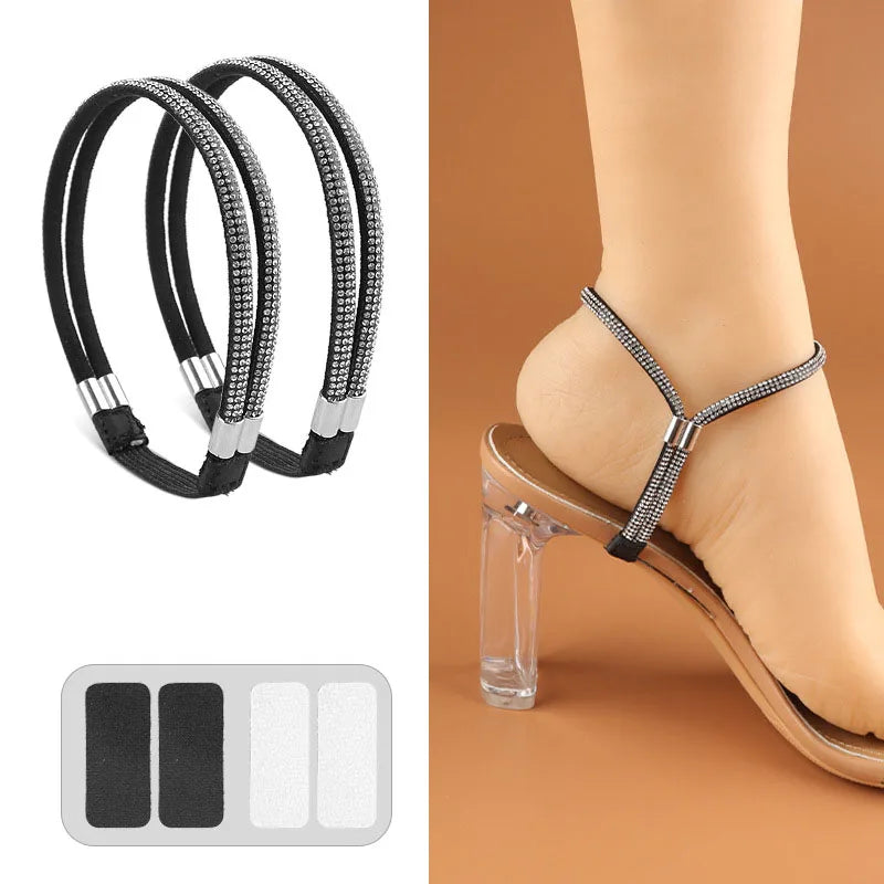 Rhinestone High Heels Shoes Band Anti-loose for Women Shoelaces Anti-drop Elastic Fixed Heel Laces shoe accessories LadyShow.Store