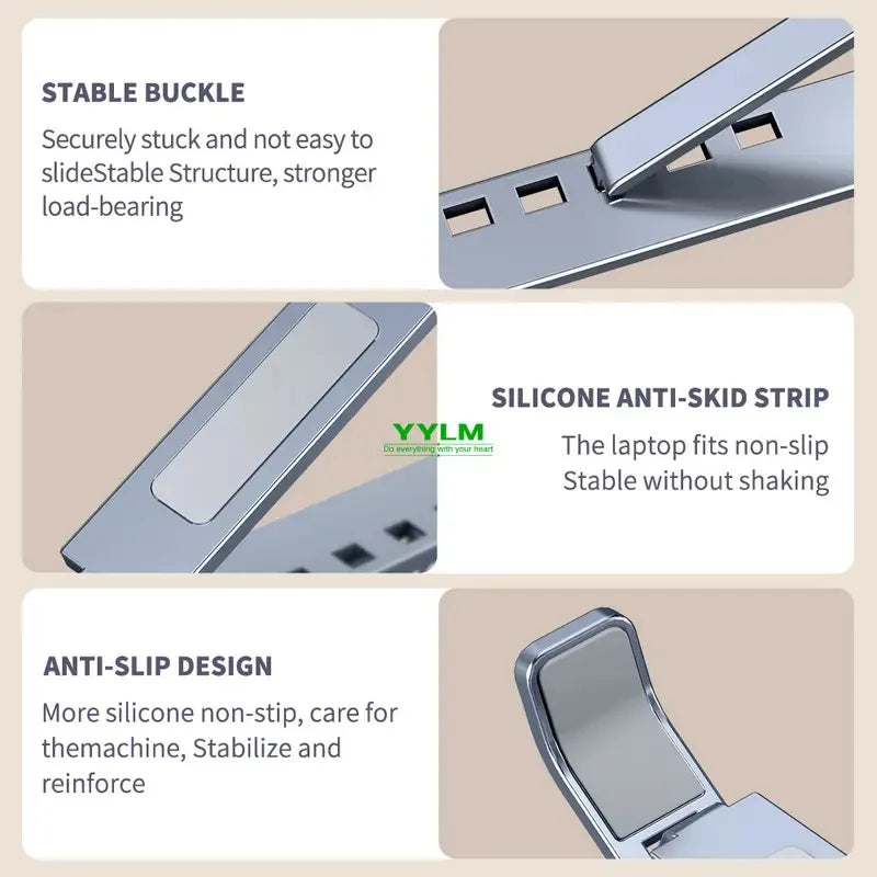 High-efficiency aluminum alloy laptop stand, adjustable, heat-dissipating, portable and foldable Pi-Mart