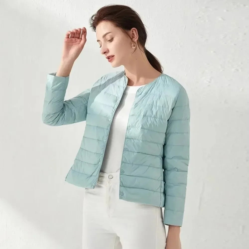 2024 New Autumn Winter Warm Ultra Light Weight Puffer Coats Down Jacket Women Slim Jacket Female Fashion White Duck Down Coat LadyShow.Store